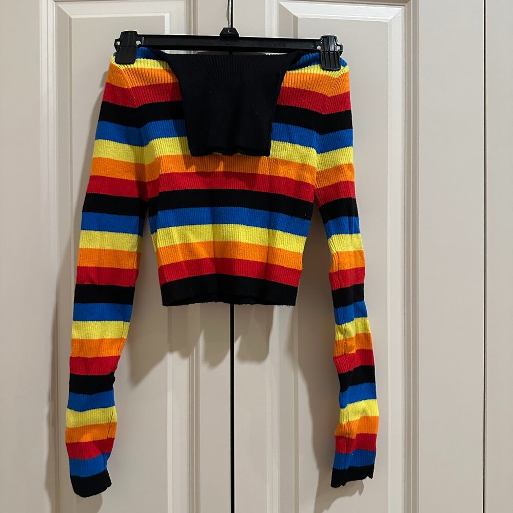 Fashion Nova Rainbow Striped Crop Sweater & Medium Size & NWOT